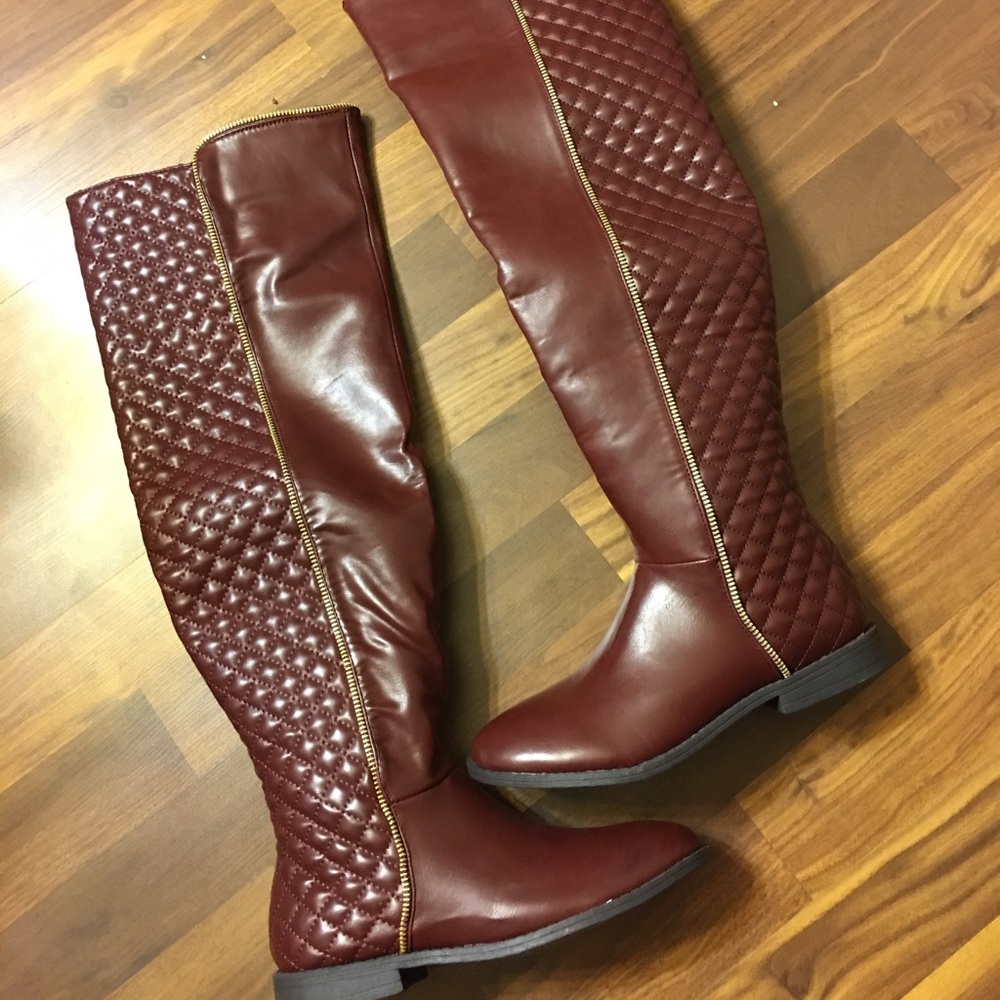 Dark maroon over the knee boots