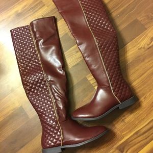 Dark maroon over the knee boots