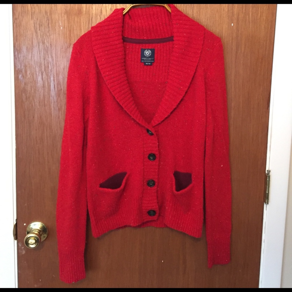 Red American Eagle Button-up Sweater