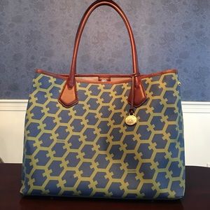 Brahmin-lovely blue/green leather expandable tote