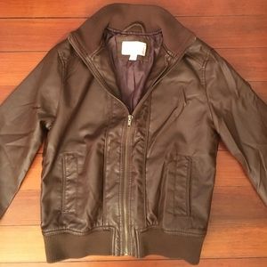 Brown Faux Leather Bomber Jacket