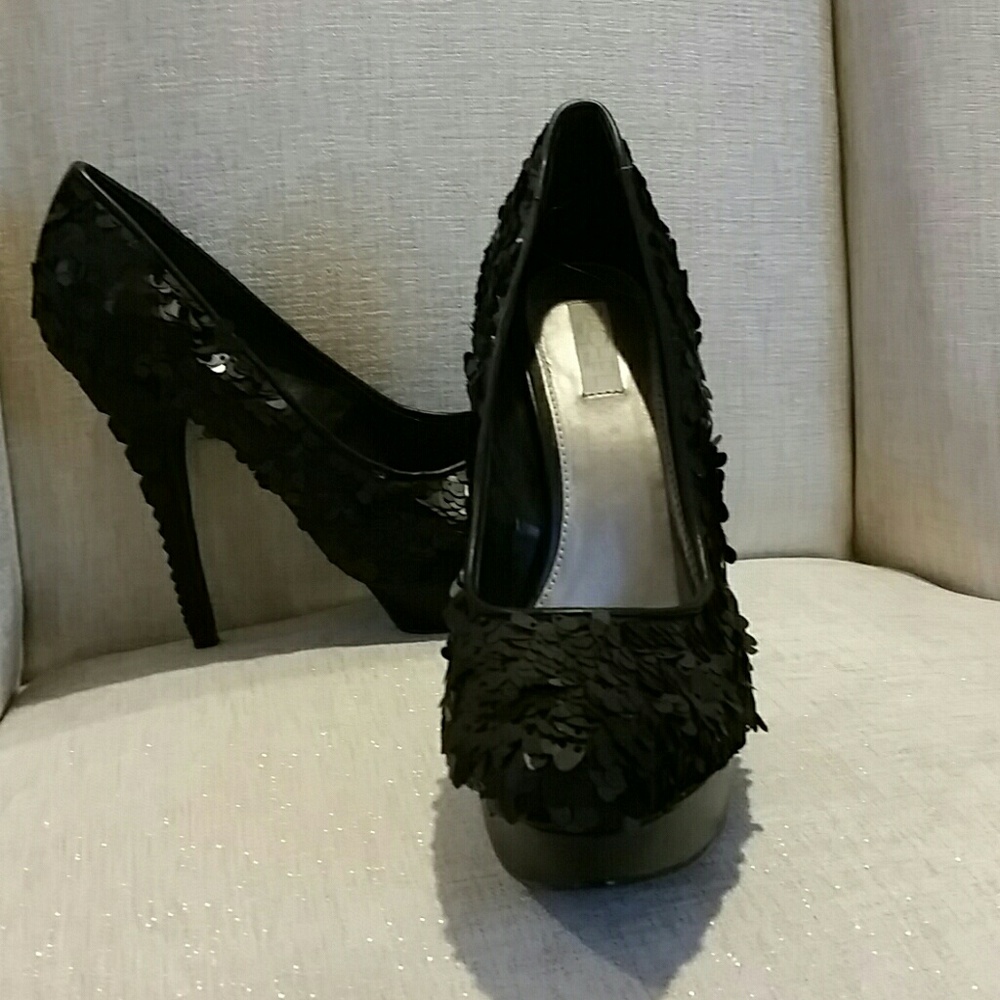 Black platform sequin heels