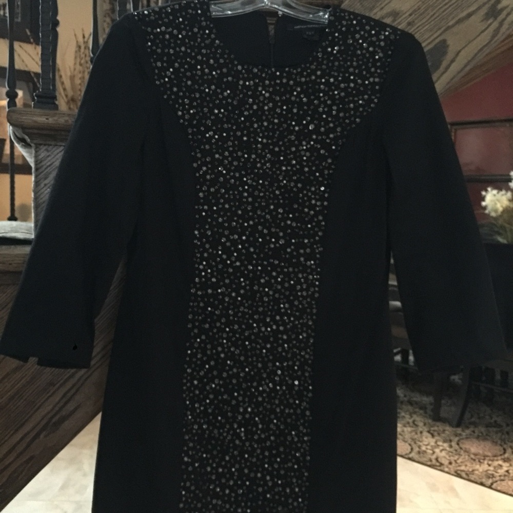 Black short dress with pearls and beads