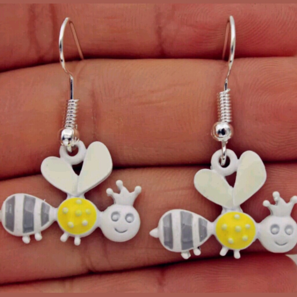 Sterling Silver Flying Queen Bee Earrings