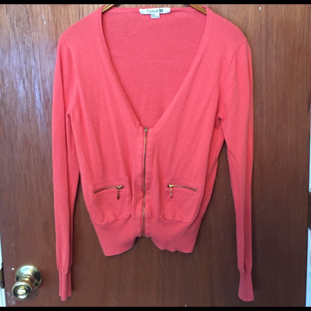 Coral Forever21 Zip-up Cardigan