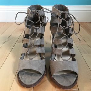 Lace Up Booties with Chunky Heel