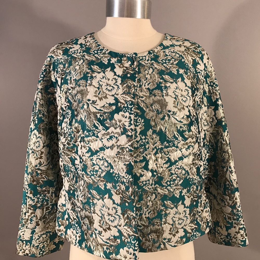 Vintage Turquoise brocade cropped evening jacket