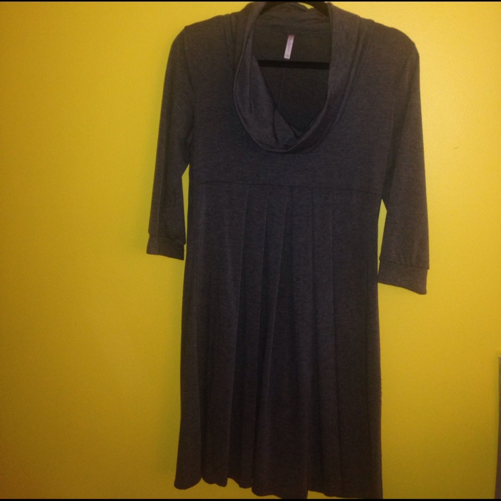 Grey 3/4 sleeve Cowel neck dress