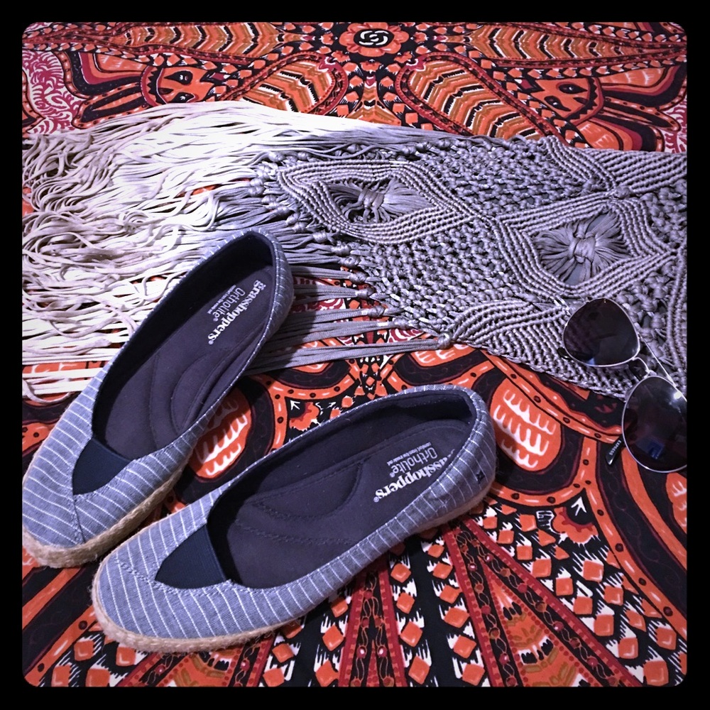 Grasshoppers Ortholite blue/white striped flats