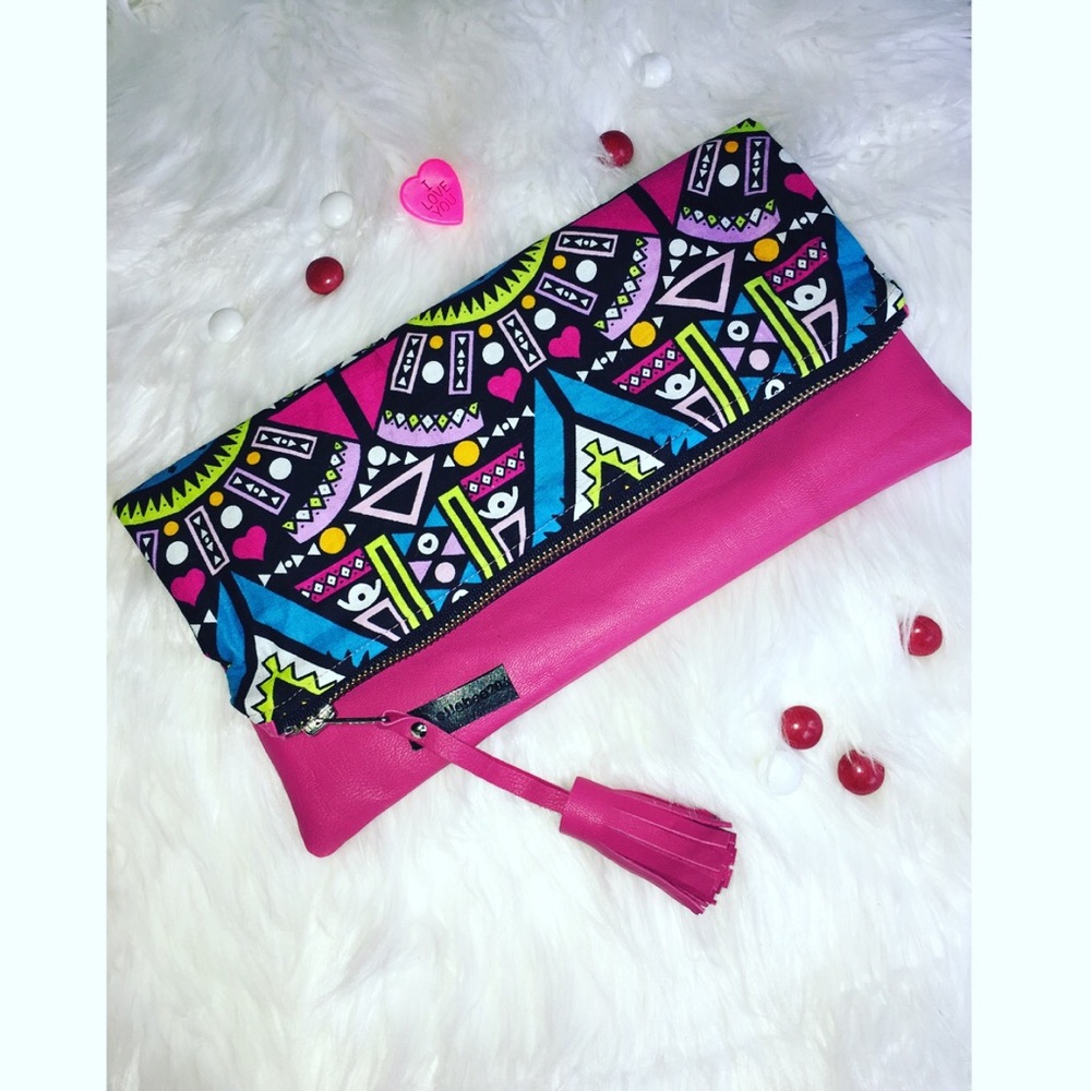african tribal print + leather clutch