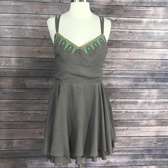 Umgee Sun Dress Cross Back Embroidered Mocha Boho - Picture 4 of 8