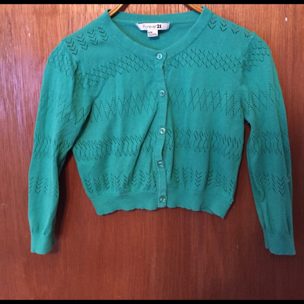 Cropped Turquoise Button-up Cardigan