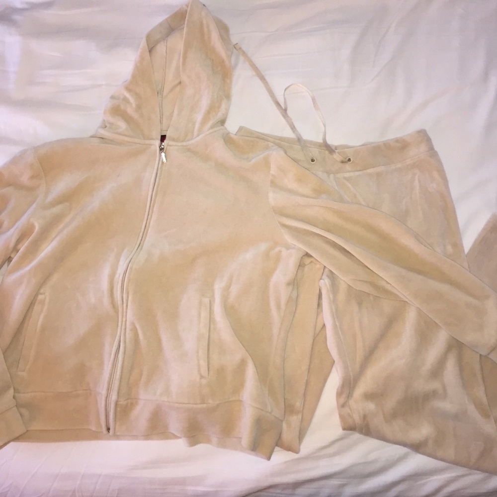 Beige velour track suit