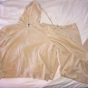 Beige velour track suit
