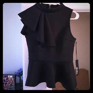 Black, peplum top with zip up back.