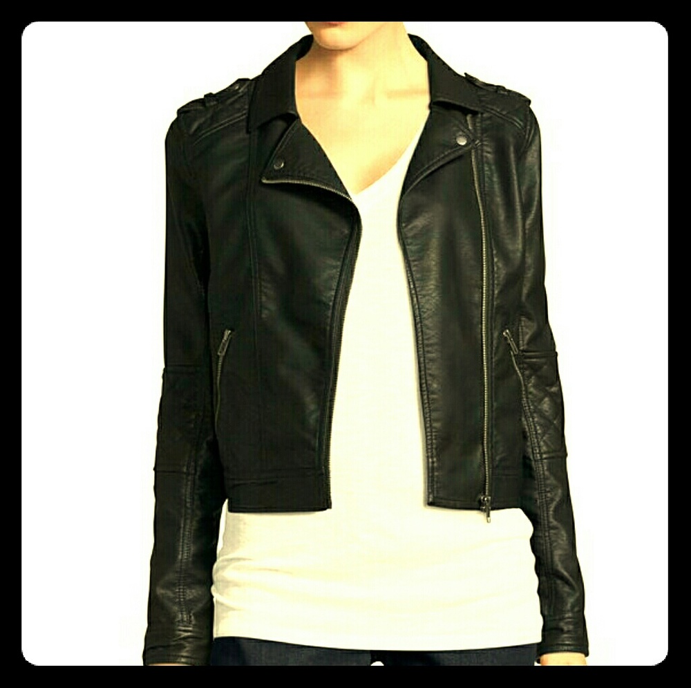 Ladies faux leather moto jacket