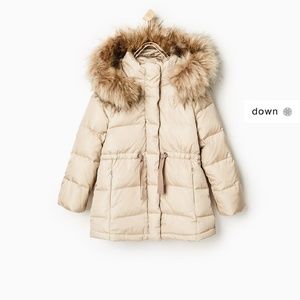 Zara faux fur hooded quilted down jacket