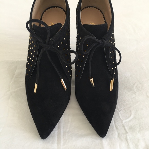 [50] APERLAI Suede Black Booties w Gold Studs - Picture 2 of 4