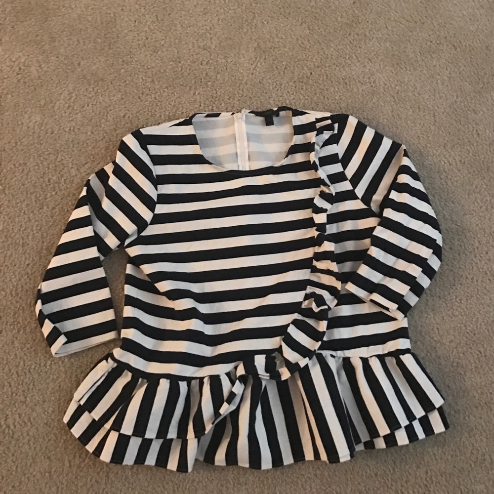 J. Crew Asymmetrical striped ruffle top sz L