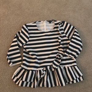 J. Crew Asymmetrical striped ruffle top sz L
