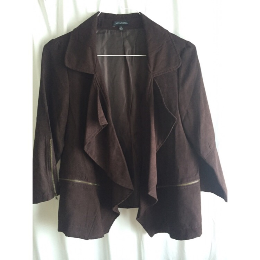 Brown Suede Flutter Front Blazer with zippers M L