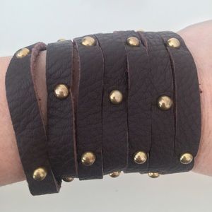 Brown Leather Studded Bracelet
