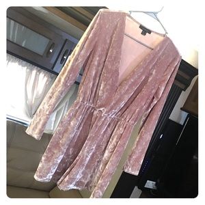 Baby pink crushed velvet romper