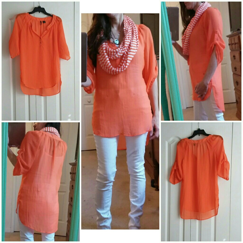 Nue Options Orange Tunic Blouse shirt Size s