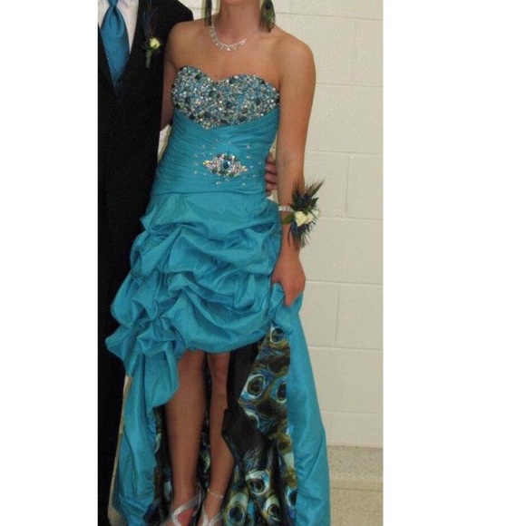 Teal prom dress, peacock inside, size 2
