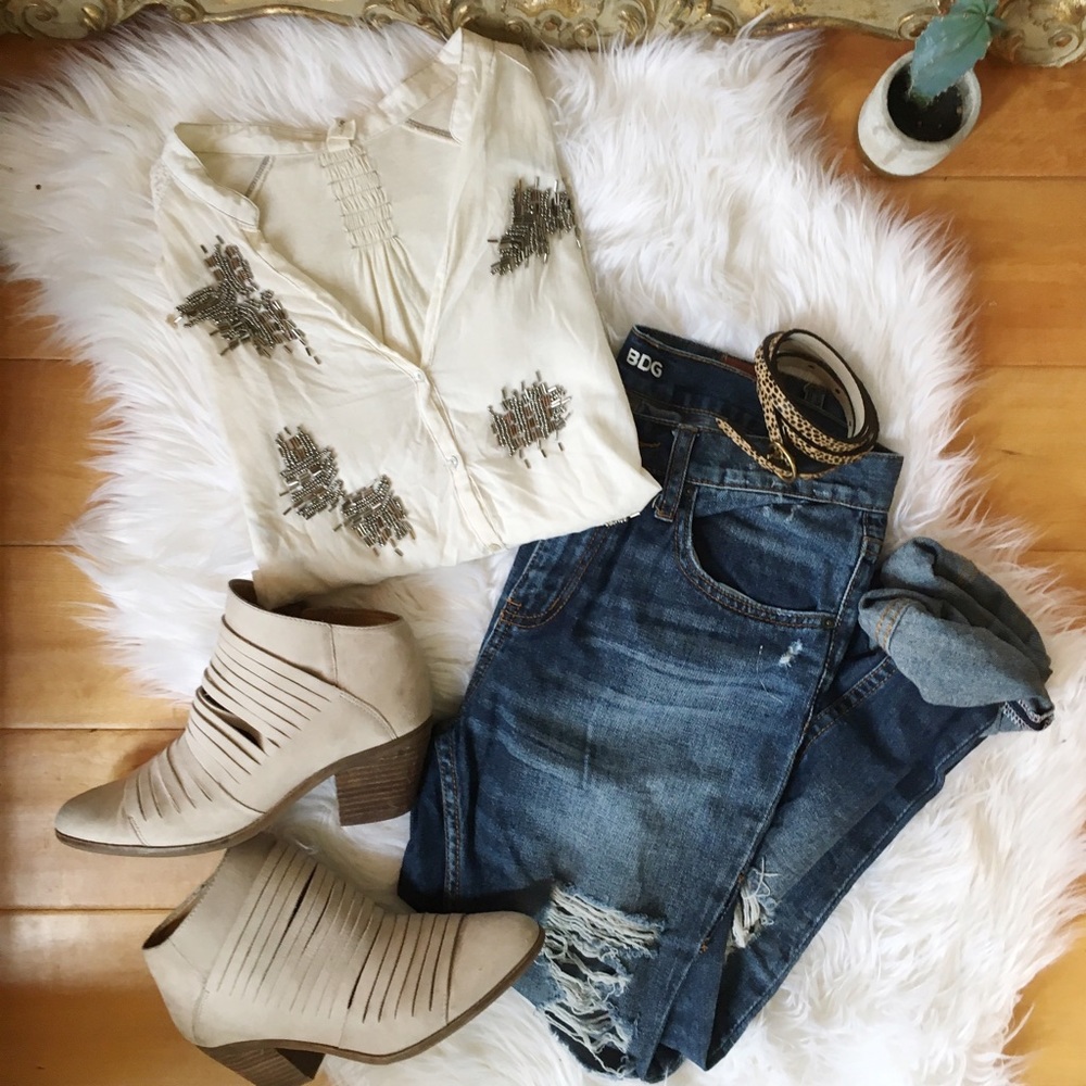 ANTHROPOLOGIE "tiny beaded embellished Henley"