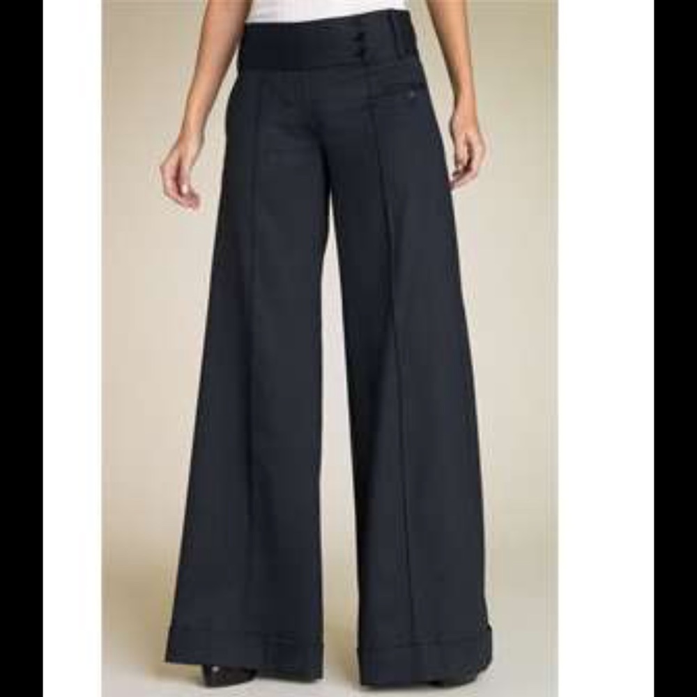 NWT BCBG MAXAZRIA wide leg denim jean trousers.
