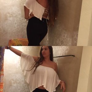 Free people off the shoulder criss cross back