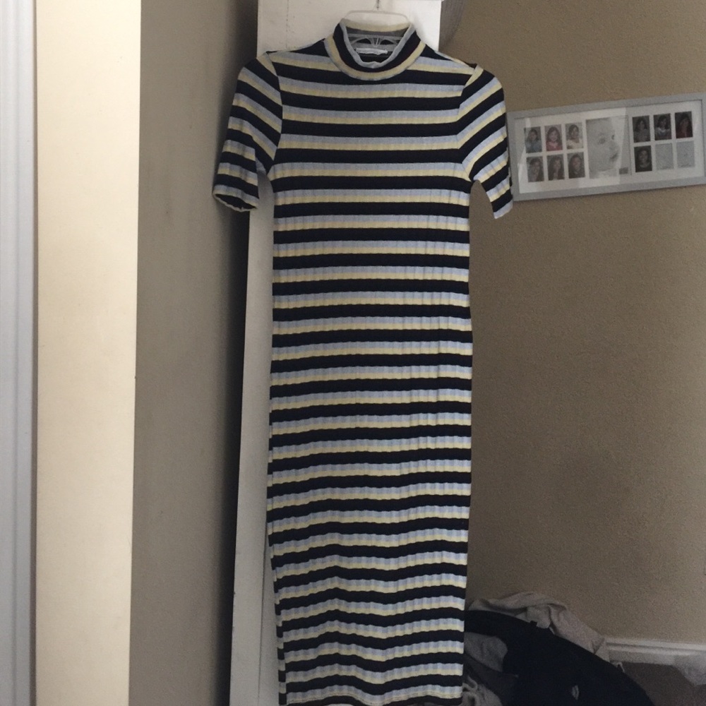 zara mock neck stripped pencil dress