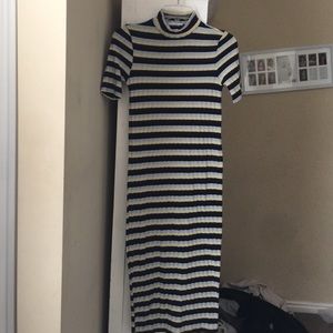 zara mock neck stripped pencil dress