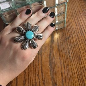 Sterling, Turquoise & marcasite flower ring