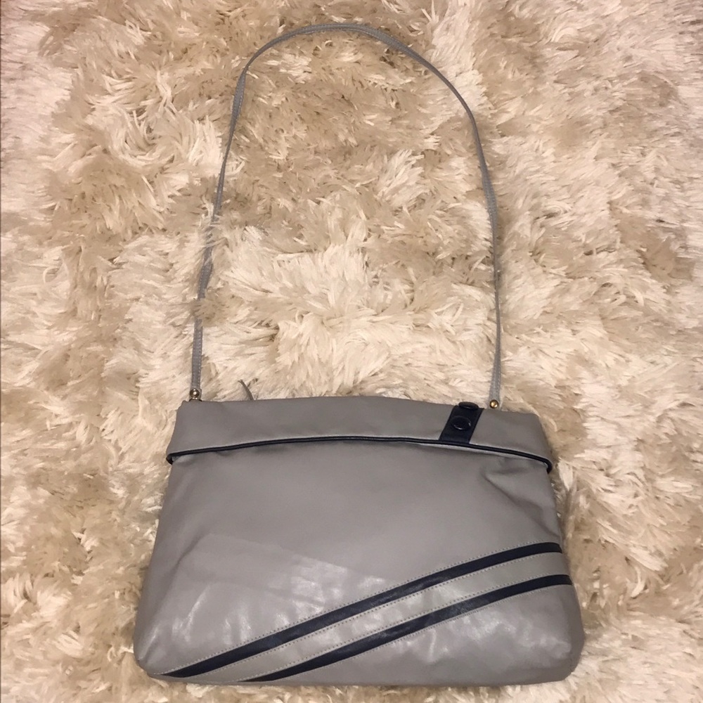 NWOT grey and navy faux leather purse