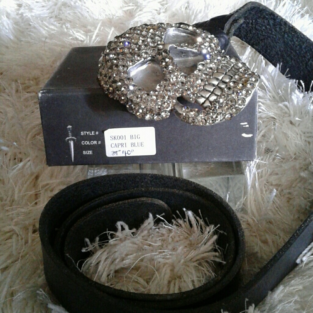 Sliver dagger black leather Swarovski belt