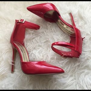 Red patent ankle strap heels!