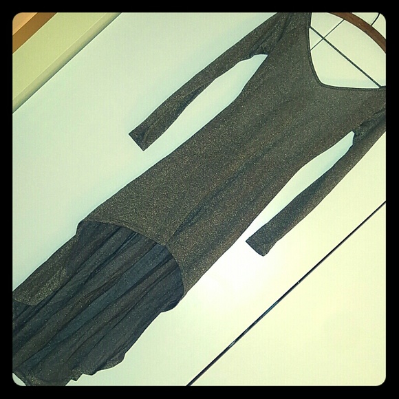 Gold and dark brown tone hi-low dress - Picture 3 of 4