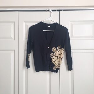 Jcrew navy blue v-neck turtle print cardigan