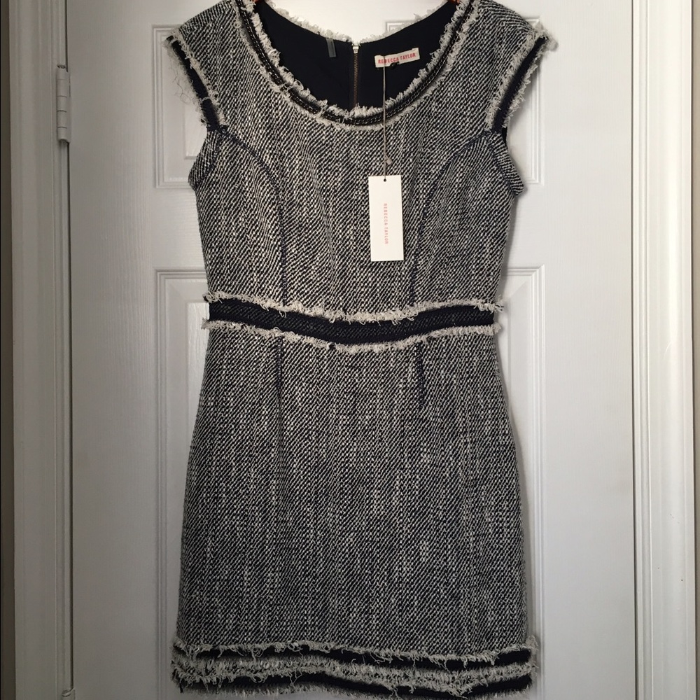 REBECCA TAYLOR Frayed Navy Tweed Dress