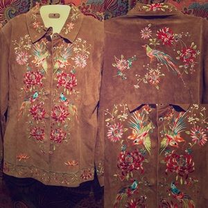 Leather embroidered jacket