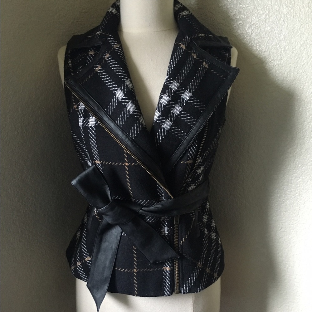 Cabi brand sleeveless tweed moto jacket.