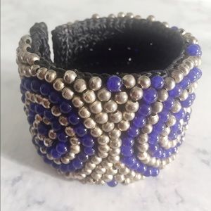 Navy and silver beaded chunky bracelet