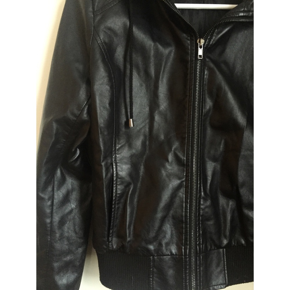 Forever 21 Black Faux Leather Hooded Jacket