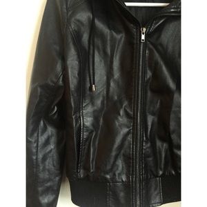 Forever 21 Black Faux Leather Hooded Jacket