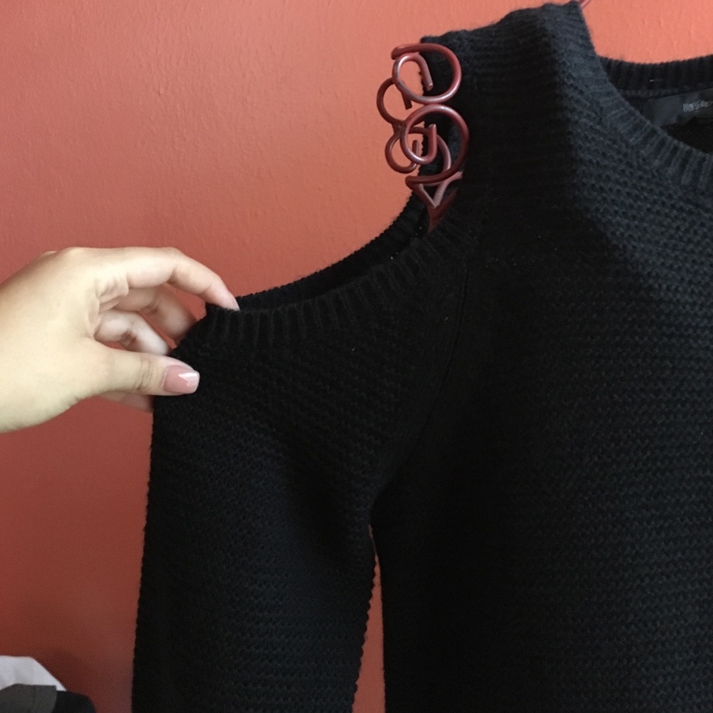 Black open shoulder sweater