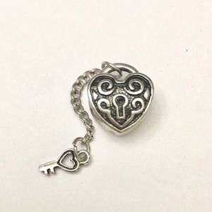 L HEART W/DANGLE KEY SIL P CHARM BEAD FIT PANDORA