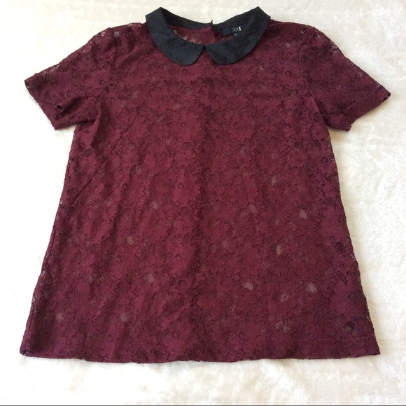 XXI Wine Lace top w/ Peter Pan Collar **Size L** - Picture 3 of 6