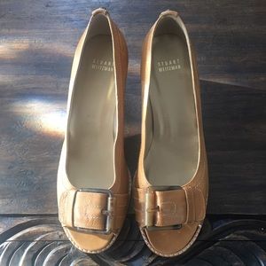 Stuart Weitzman brown peep toe stacked heels